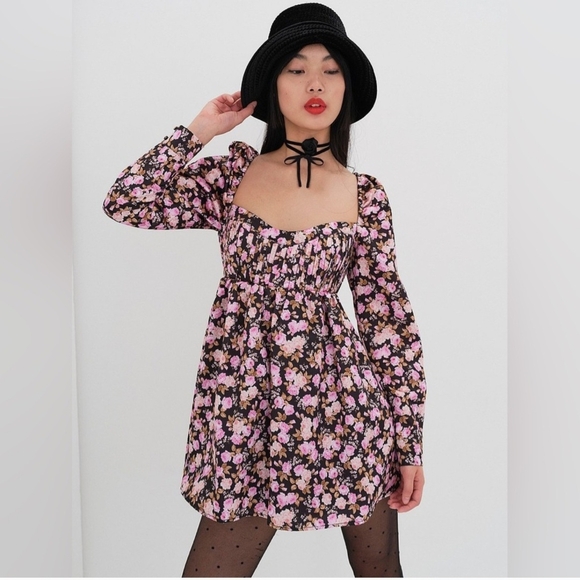 For Love And Lemons Pink Babydoll Dress with Bishop Sleeves‎